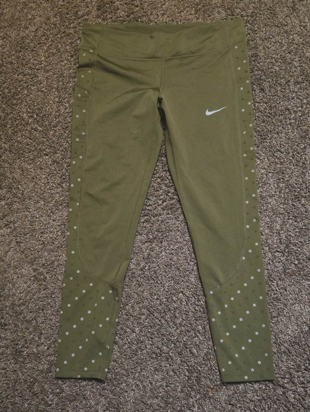 Nike Olive Green Leggings with Reflective Dot Accents XL
